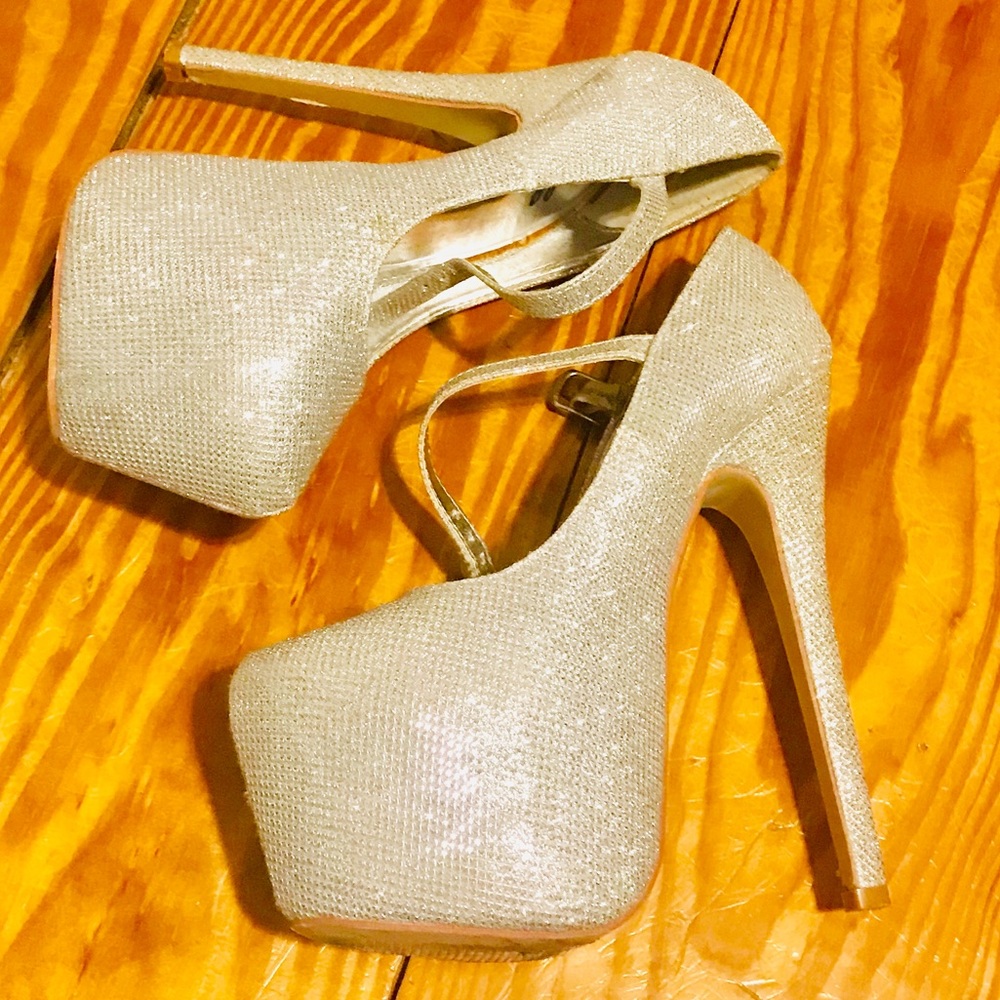Silver Glitter Platform Heels